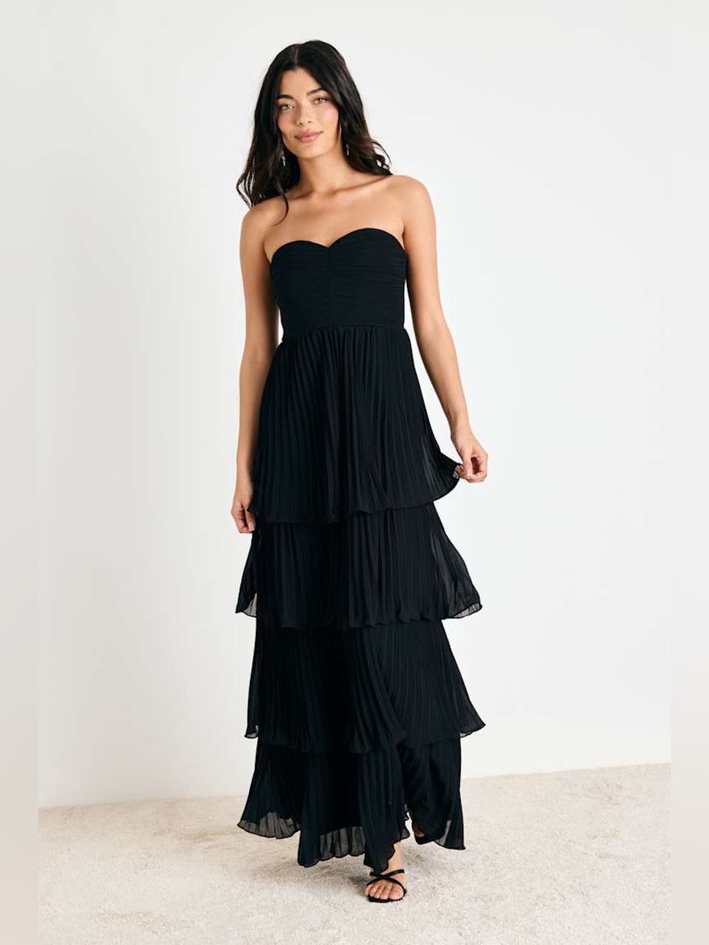 NEW Lulu’s Seriously Sensational Black Strapless Tiered Maxi Dress in Black